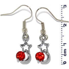 Rhinestone Earrings Star Moon Silver Red Ger488