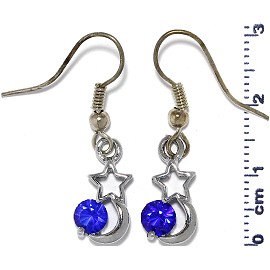 Rhinestone Earrings Star Moon Silver Blue Ger489