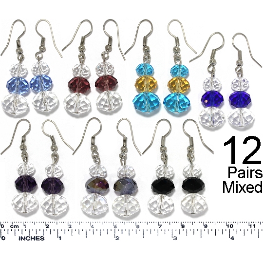 12 Pairs Oval Crystal Bead Earrings Mix Random Colors Ger491