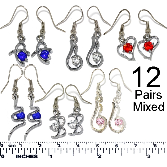 12 Pairs Mix Shapes Rhinestone Earrings Random Colors Ger494