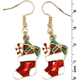 Christmas Stockings Dangle Earrings Red Green Gold White Ger513