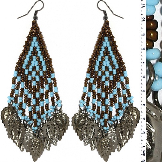 Indian Earrings Leaves Leaf Brown Turquoise Gray Tone Ger530