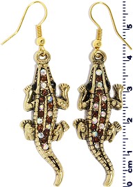 Gator Earrings Rhinestone Aura Brown Gold Ger536