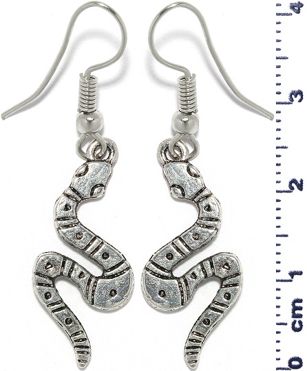 Snake Earrings Metallic Silver Black Tone Ger549