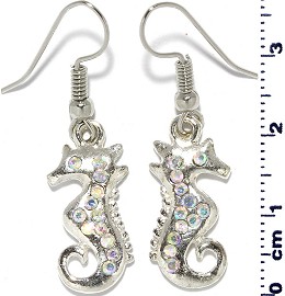 Earrings Seahorse Rhinestone Aurora Borealis Silver Tone Ger558