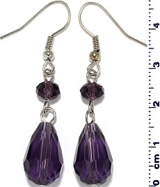 Crystal Earrings Oval Teardrop Drop Down Dark Purple Ger559