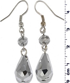 Crystal Earrings Oval Teardrop Drop Down Silver Tone Ger560