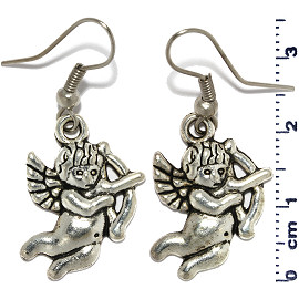 Cupid Bow Arrow Baby Angel Wings Earrings Silver Metallic Ger570