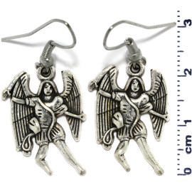 Angel Wings Fairy Fighter Earrings Silver Metallic Tone Ger586