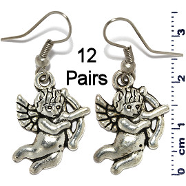 12 Pairs Cupid Baby Angel Wings Earrings Silver Metallic Ger588