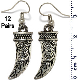 12 Pairs Tooth Horn Design Earrings Silver Metallic Ger589