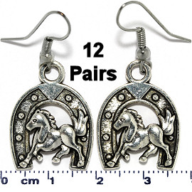 12 Pairs Horseshoe Wild Horse Earrings Silver Metallic Ger590