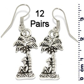 12 Pairs Person Under Palm Tree Earrings Silver Metallic Ger601