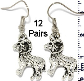 12 Pairs Sheep Ram Goat Animal Earrings Silver Metallic Ger615