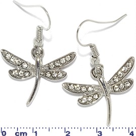 Dragonfly Rhinestone Dangle Earrings Silver Tone Ger621