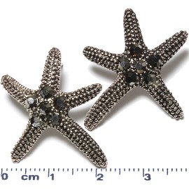 Metallic Earrings Starfish Rhinestone Black Gray Ger626