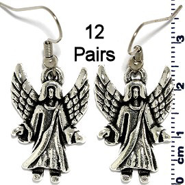 12 Pairs Religious Angel Wings Earrings Silver Metallic Ger629