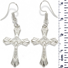 Jesus Crucifix Cross Earrings Silver Tone Alloy Ger633