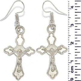 Jesus Crucifix Cross Earrings Silver Tone Alloy Ger635