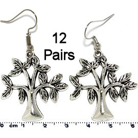 12 Pairs Oak Tree Leaf Leaves Earrings Silver Metallic Ger639