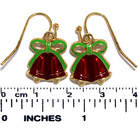 Christmas Earrings Gold Tone Red Green Double Bell Ger641