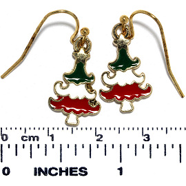 Christmas Tree Earrings Red White Green Gold Tone Ger644