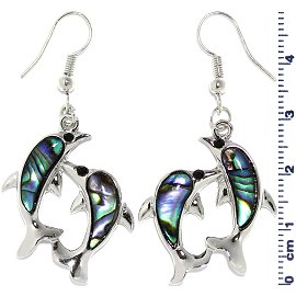 Abalone Earrings Double Dolphin Green Silver Ger650