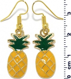 Pineapple Dangle Earrings Yellow Green Gold Tone Alloy Ger664