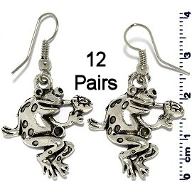 12 Pairs Cartoon Frog Flower Earrings Silver Metallic Ger665