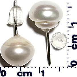 Stud Earrings Freshwater Pearls Grade A Silver Tone White Ger668