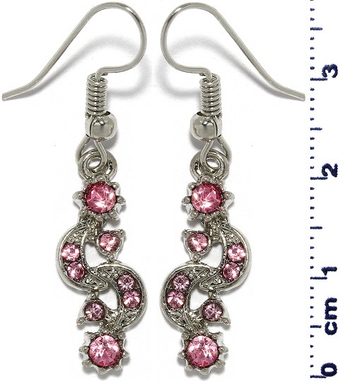 Moon Sun Rhinestone Line Earrings Silver Tone Pink Ger679