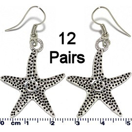 12 Pairs Spotted Starfish Animal Earrings Silver Metallic Ger685