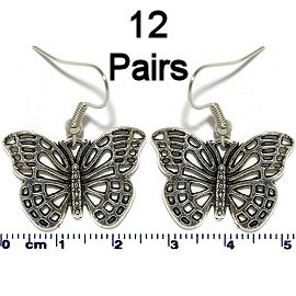 12 Pairs Butterfly Insect Dangle Earrings Silver Metallic Ger686