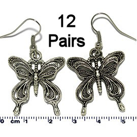 12 Pairs Butterfly Tip Insect Earrings Silver Metallic Ger689