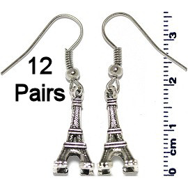 12 Pairs Eiffel Tower Earrings Silver Metallic Ger691