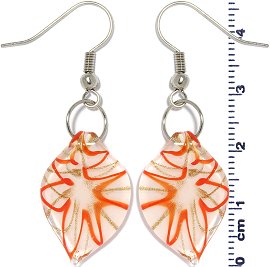 Glass Earrings Leaf White Gold Orange Ger692