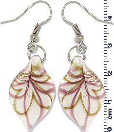 Glass Earrings Leaf White Gold Lavender Ger693