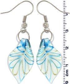 Glass Earrings Leaf White Gold Turquoise Ger696
