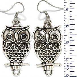 Metallic Owl Dangle Earrings Pinhole Branch Black Silver Ger704