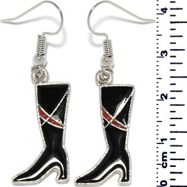 Lady's Boots Dangle Earrings Black Red Silver Tone Alloy Ger705