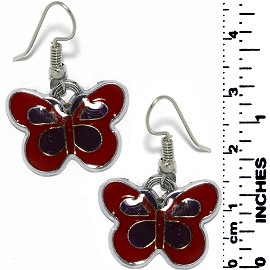 Earrings Butterfly Metallic Silver Red Purple Tone Ger728