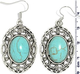 Earth Stone Earrings Oval Turquoise Silver Ger739