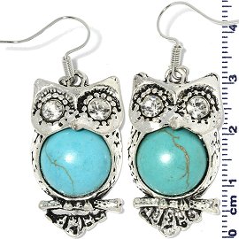 Earth Stone Earrings Owl Turquoise Silver Ger747
