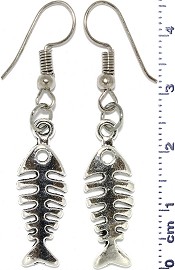 Metallic Earrings Bone Fish Silver Tone Alloy Ger754