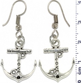 Metallic Earrings Ship Anchor Nautical Silver Tone Alloy Ger756