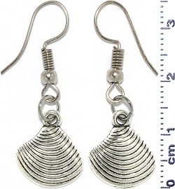 Metallic Earrings Clam Shell Nautical Silver Tone Alloy Ger758