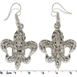 Fleur-de-lis Flower Metallic Earrings Silver Tone Ger761