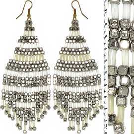 Dangle Earrings Cube Beads Tubes Silver Gold Ivory White Ger763