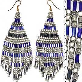 Dangle Earrings Cube Beads Tubes Silver Gold Blue Ger764