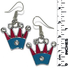 Earrings Crown Rhinestones Metallic Silver Blue Red Tone Ger784